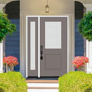 Legacy 51 in. W. x 80 in. 1/2 Lite Rain Glass LHOS Primed Kindling Finish Fiberglass Prehung Front Door with 12 in. SL