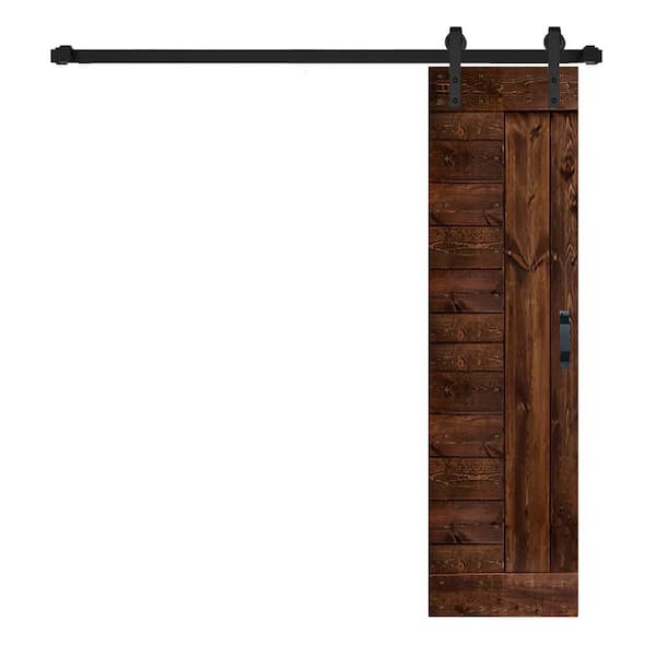 ISLIFE L Series 24 in. x 84 in. Kona Coffee Finished Solid Wood Sliding Barn Door with Hardware Kit - Assembly Needed