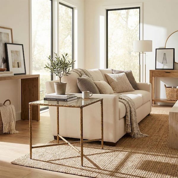 23.6 in. Gold Square Metal End Table with Tempered Glass Top