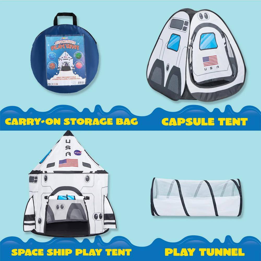 White Rocket Ship Pop Up Play Tent with Tunnel and Playhouse