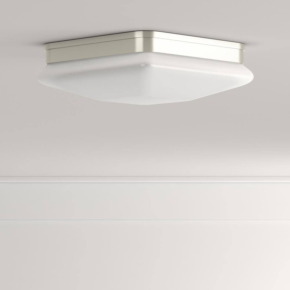 Brushed Nickel Square Flush Mount with Etched Opal Glass Shade