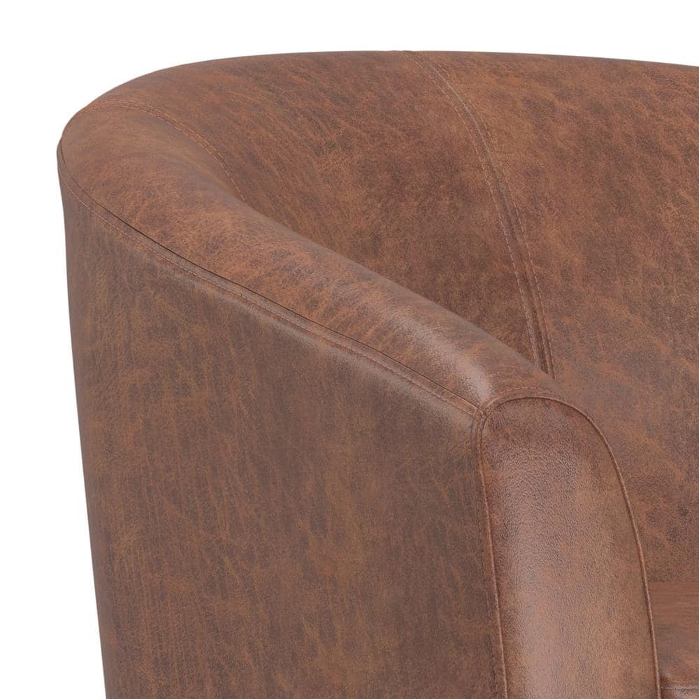 Austin 30" Distressed Saddle Brown Faux Leather Barrel Chair