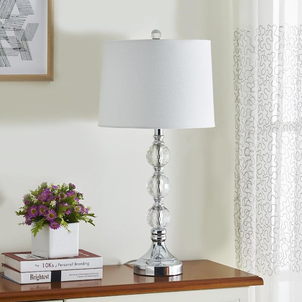 Montgomery 28 " Silver Chrome Bedside Table Lamp Set With Crystal (Set of 2)