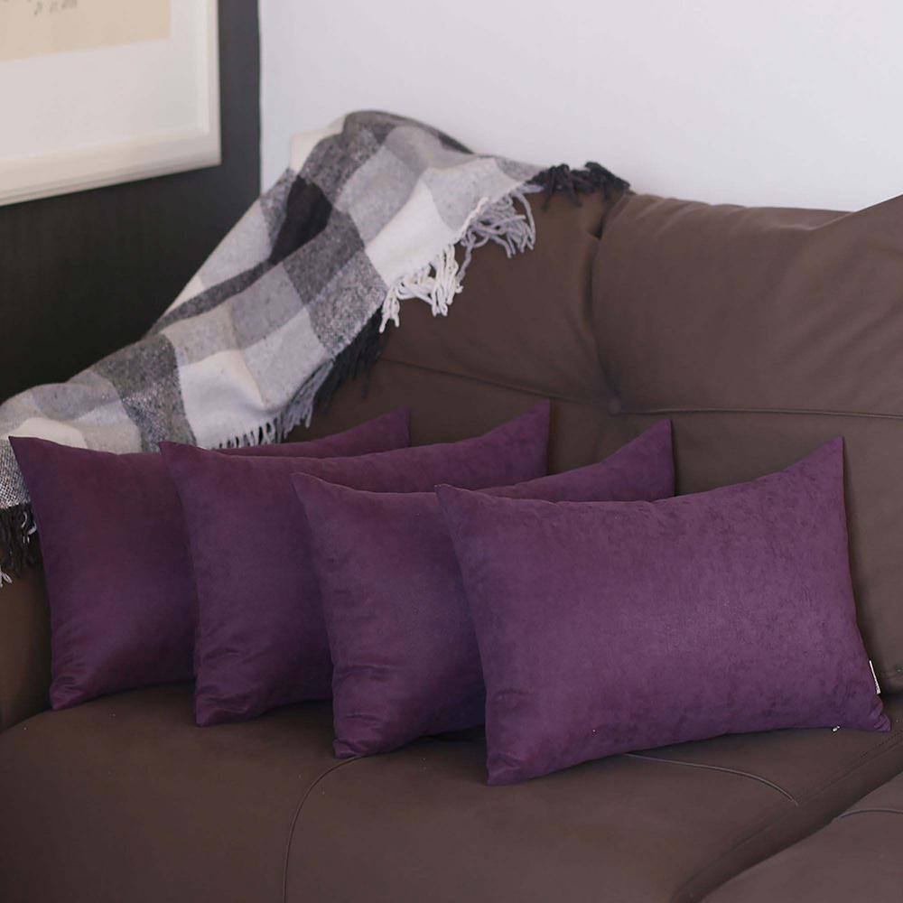 Set of 4 Purple Polyester Lumbar Pillow Covers