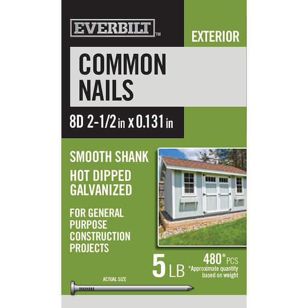 Everbilt 8D 2-1/2 in. Common Nails Hot Dipped Galvanized 5 lbs (Approximately 480 Pieces)