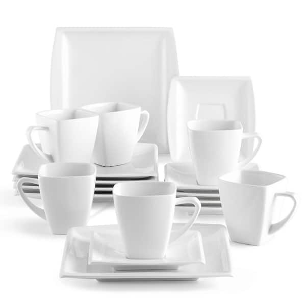 MALACASA, Porcelain Dishes Sets for 6, 18-Piece Dinner Set Ivory