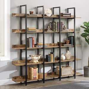 70.87 in. Brown MDF Board Wooden 5-Shelf Accent Bookcase with Metal Frame Vintage Industrial Home Office Open Bookshelf