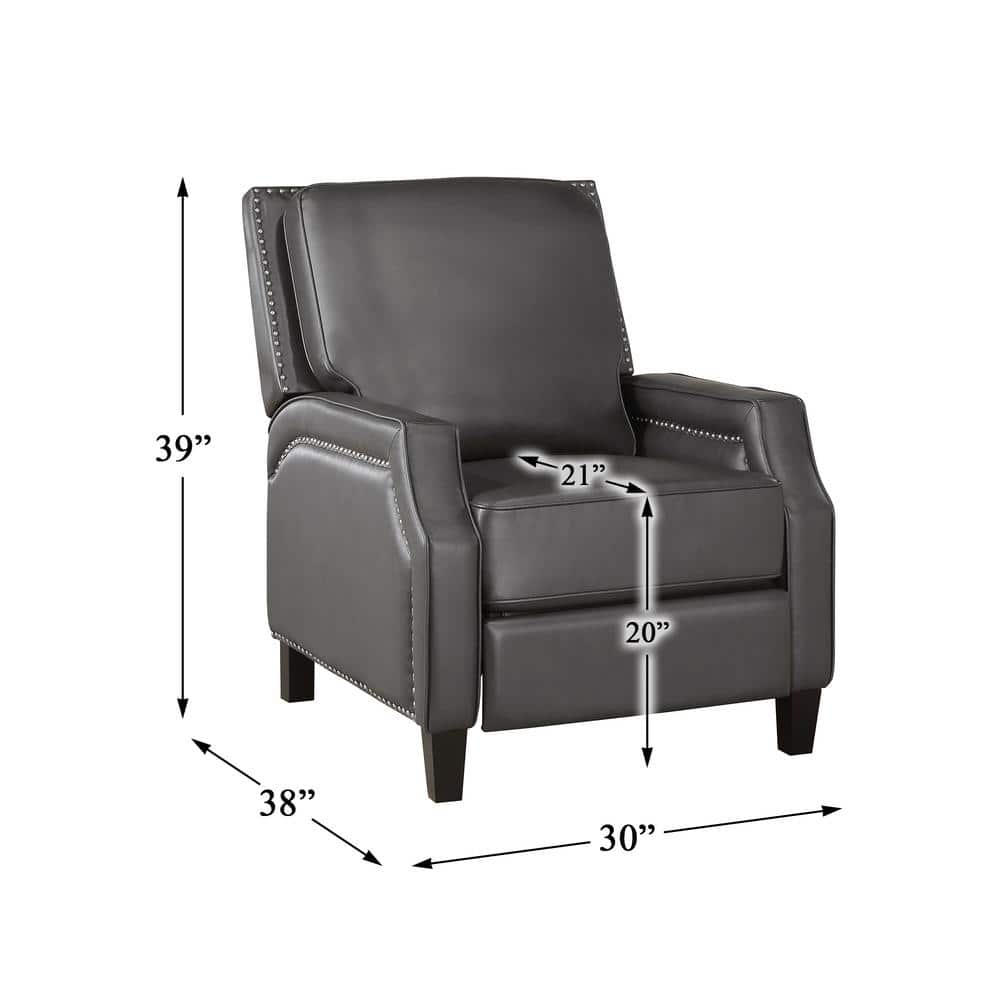 Gray Faux Leather Push Back Recliner with Nailhead Trim