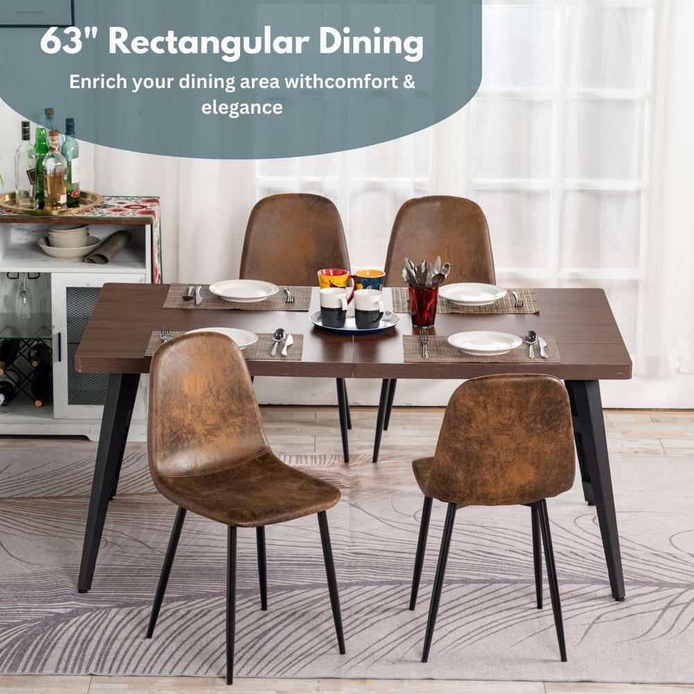 Walnut and Black Metal Industrial Dining Table for Six
