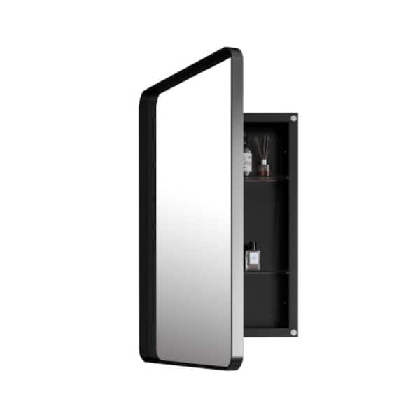 FS 20 in. W x 30 in. H Rectangular Black Metal Medicine Cabinet with Mirror