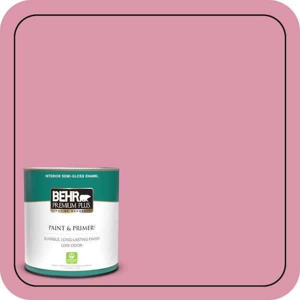 BEHR PREMIUM PLUS 1 qt. #110B-4 Foxy Pink Semi-Gloss Enamel Low Odor Interior Paint & Primer