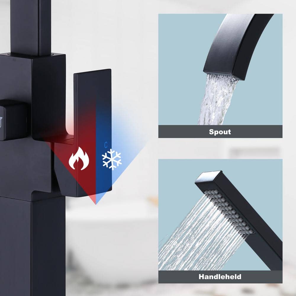 Matte Black Freestanding Tub Filler with Waterfall Spout