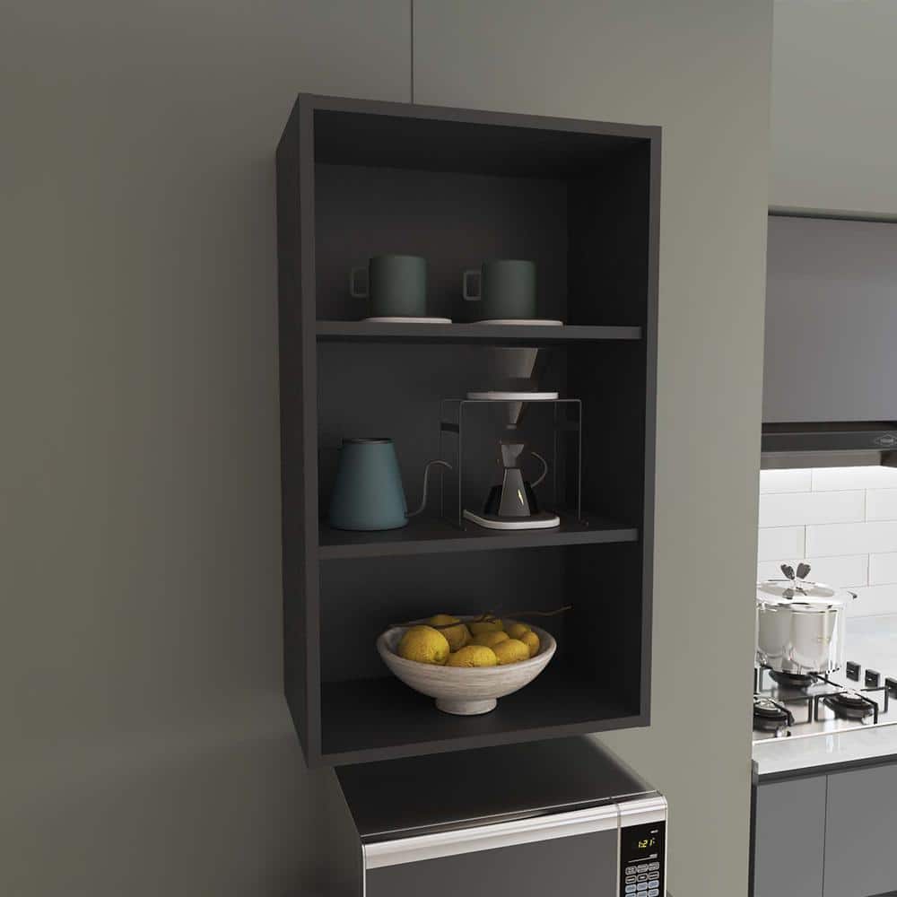 21 in. W x 12 in. D Black 3-Tier Floating Shelf Open Storage Cabinet Decora