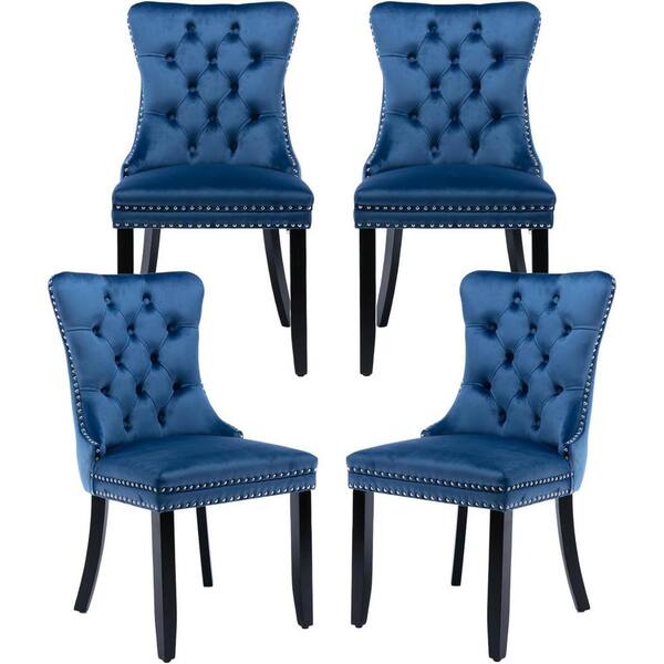 WONDER COMFORT Modern Blue Velvet Dining Chairs Set of 4, Tufted ...