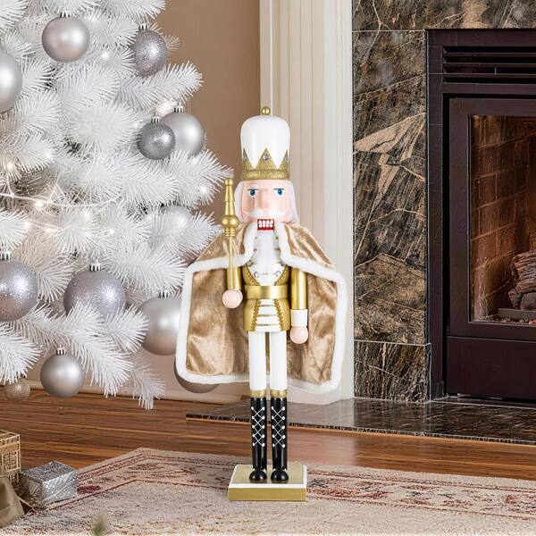 Glitzhome 24 in. H Wooden Christmas Gold King Nutcracker