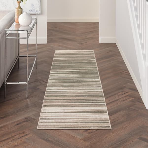 Jubilant Green Ivory 2 ft. x 7 ft. Stripes Contemporary Runner Area Rug