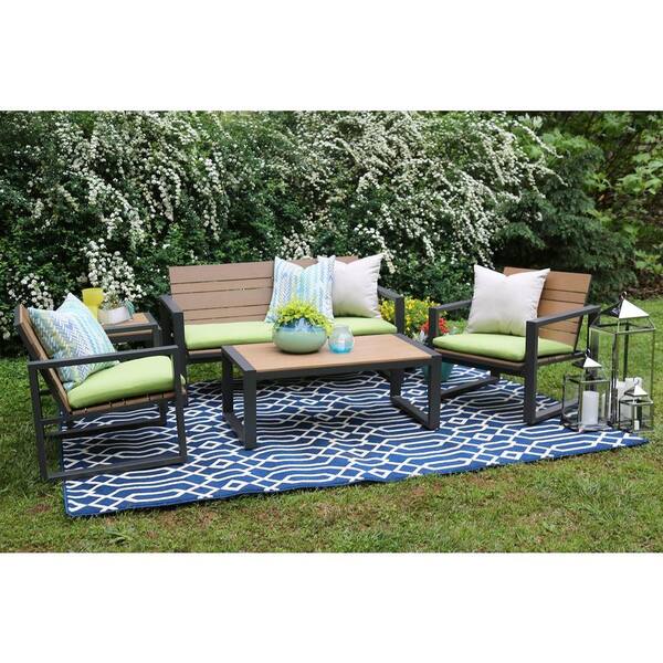 AE Outdoor Connelly 5-Piece All-Weather Wicker Patio Deep Seating Set with Sunbrella Green Cushions