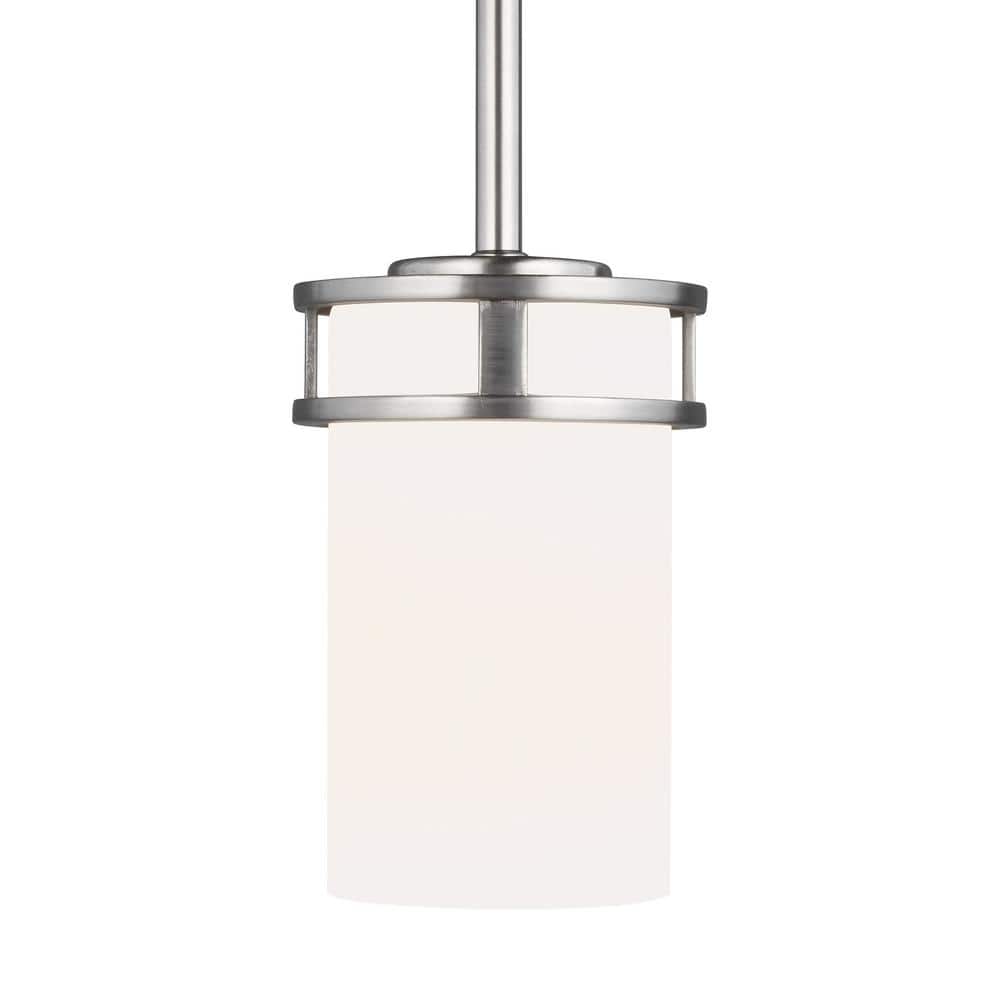 Robie 1-Light Brushed Nickel Craftsman Mini Pendant with Etched/White Inside Glass Shade price history on PriceWatchPro