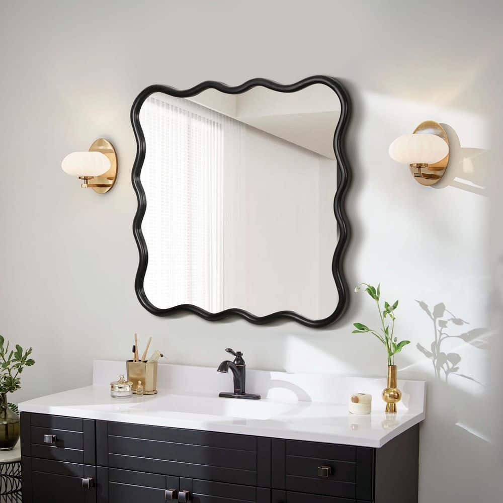 JUJABU Black 36 in W x 36 in. H Square Wood Framed Mirror for