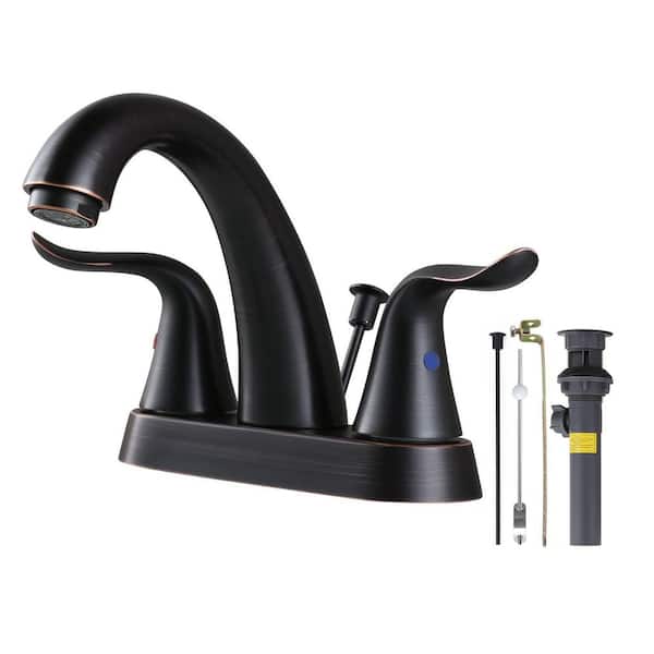 ARCORA 4 in. Centerset Double-Handle Bathroom Faucet with Drain Kit in Oil Rubbed Bronze
