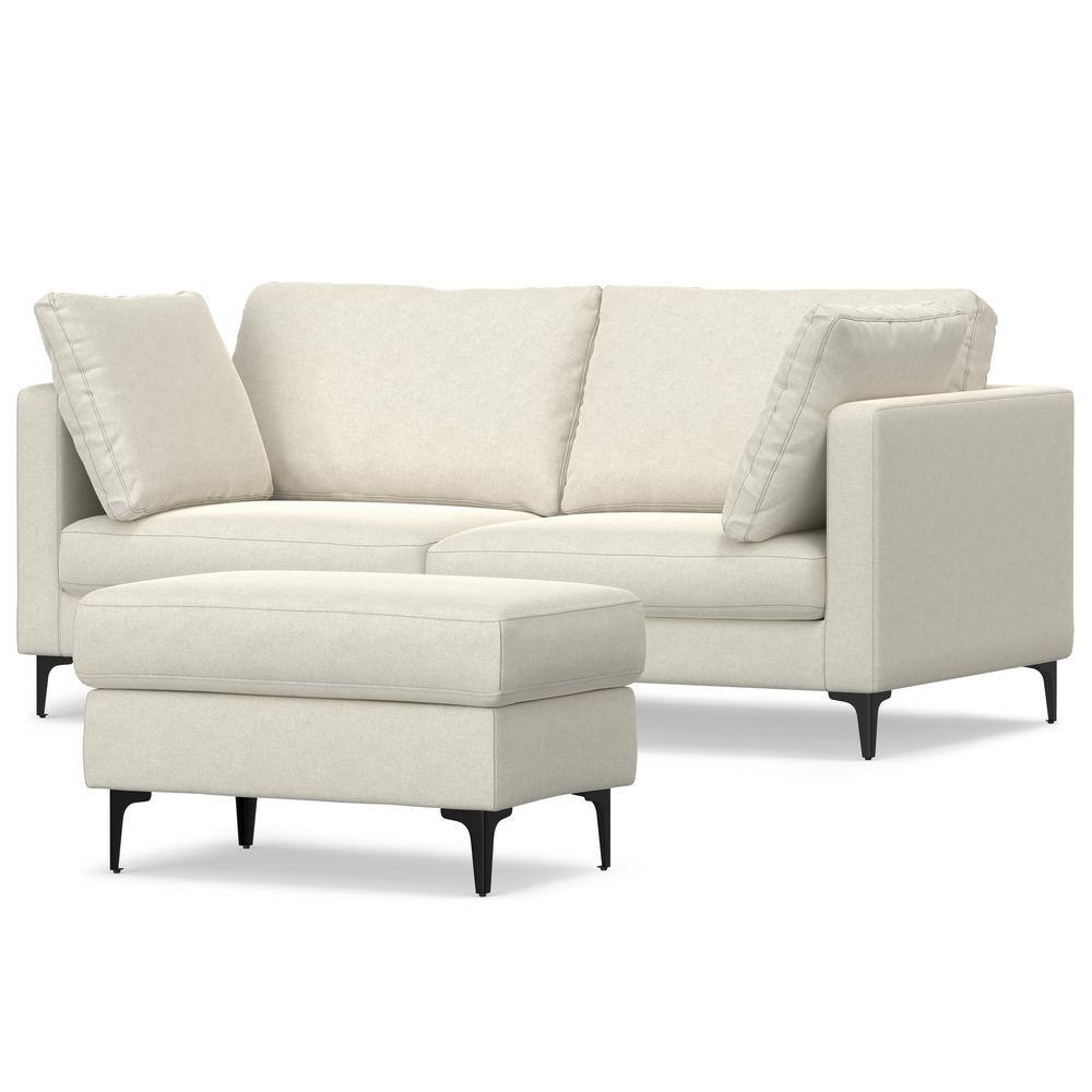 Ava 76-inch Cream Fabric Sofa and Ottoman Set