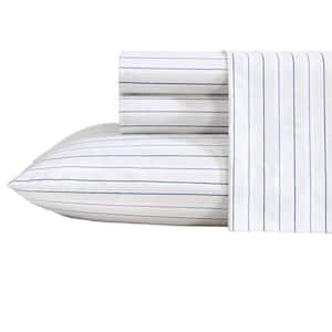 Beaux Stripe 4-Piece Twine/Navy 100% Cotton Full Sheet Set