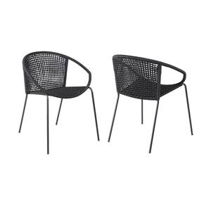 Snack Stackable Steel Indoor Outdoor Dining Chair with Black Rope (Set of 2)