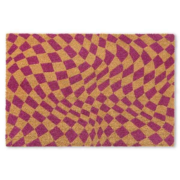 TOWN & COUNTRY LIVING Checkerboard Emmett Purple 18 in. x 30 in. Coir Groovy Outdoor Mat