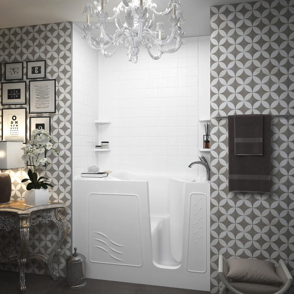 Santa Fe White Fiberglass Walk-In Soaking Bathtub with Faucet