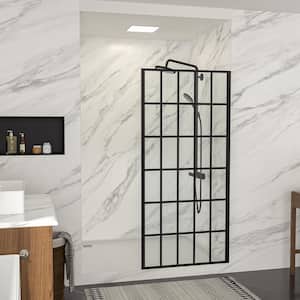 34 in. W x 72 in. H Single Panel Frameless Fixed Shower Door Open Entry Design in Matte Black with Pattern Glass