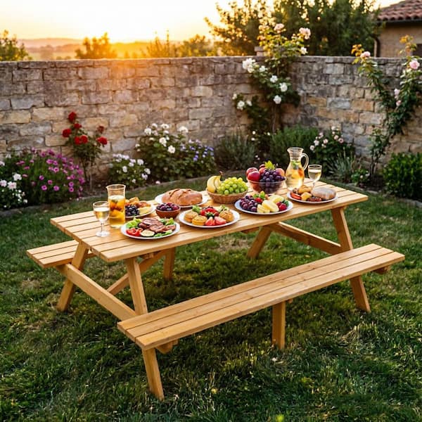 Wood - With Umbrella Hole - Picnic Tables - The Home Depot