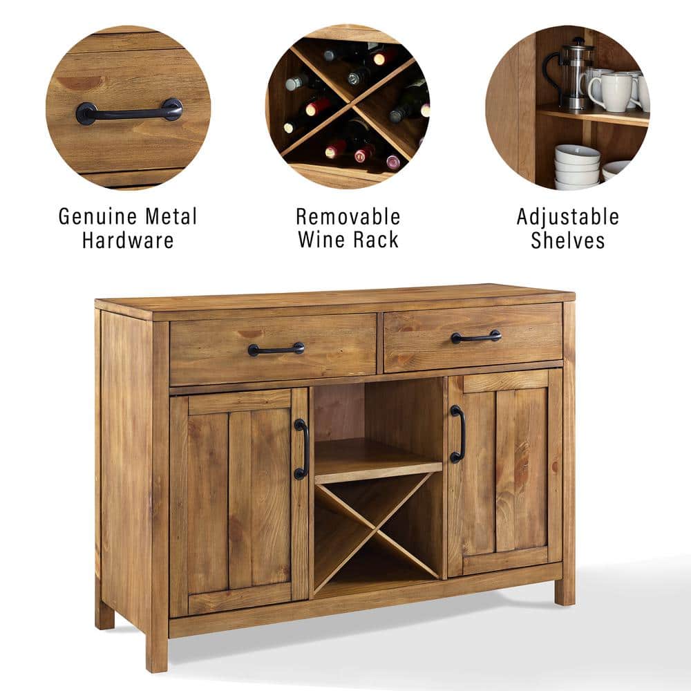 Rustic Charm 57'' Natural Wood Sideboard with Industrial Accents