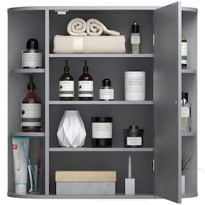 6.5 in. x 25 in. x 26 in. Gray Multipurpose Wall Surface Mount Bathroom Storage Medicine Cabinet with Mirror