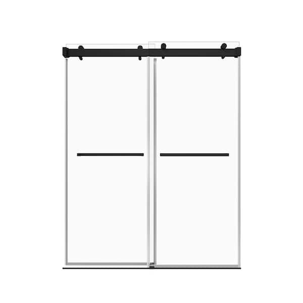 ANGELES HOME 68-72 in. W x 76 in. H Single Sliding Soft Close Frameless Shower Door with 3/8 in. (10mm) Clear Glass in Matte Black