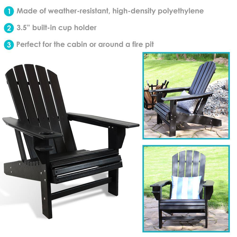 Black HDPE Outdoor Adirondack Chair with Cup Holder