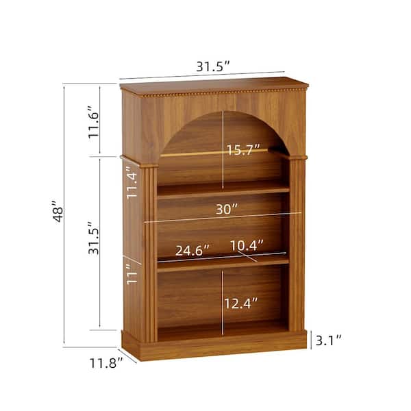 Sky 48 in. Tall Walnut Melamine Particle Board 3-Tier Shelf Accent Storage Bookcase with Decorative Beaded Trim