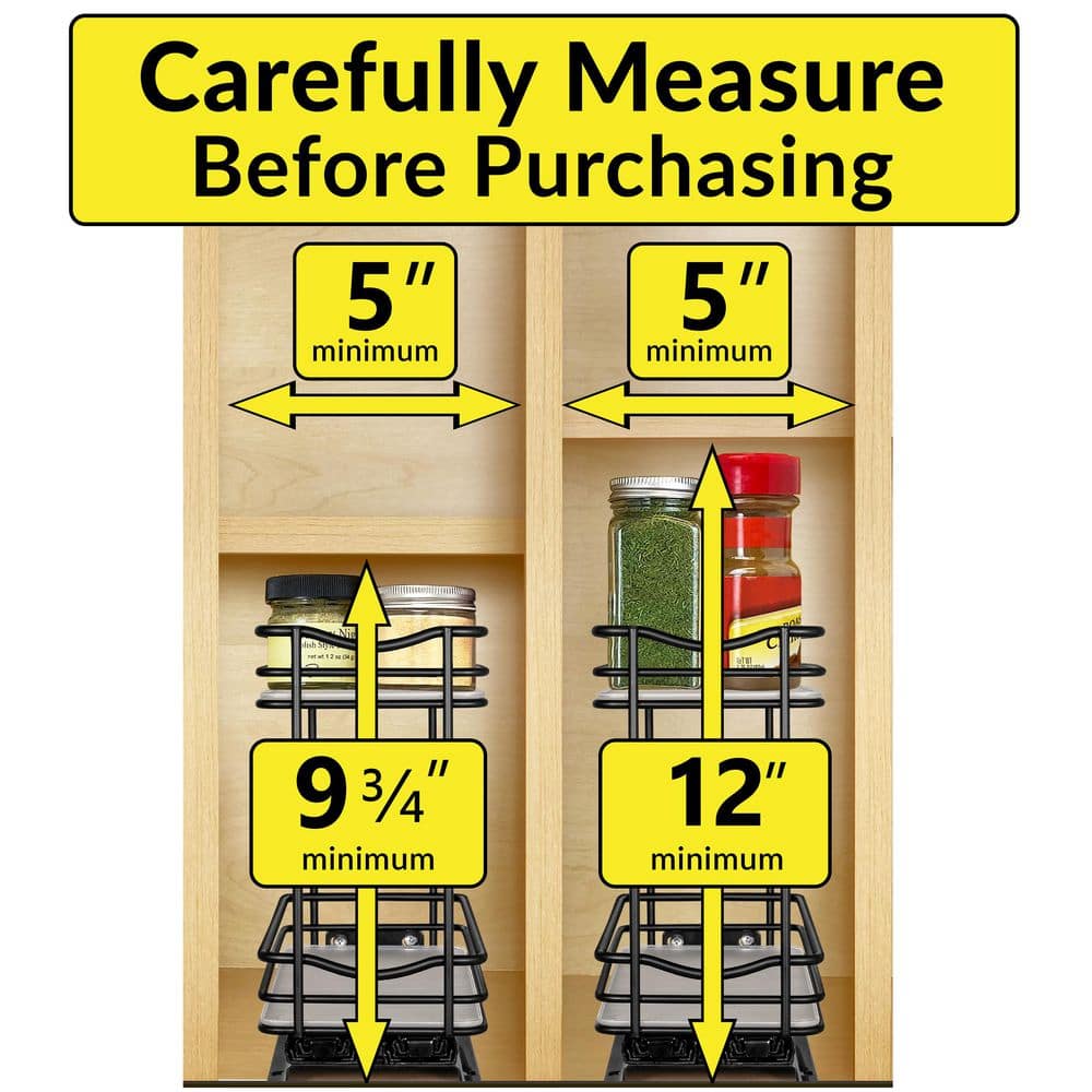Black Powder-Coated Steel 2-Tier Pull Out Spice Rack Organizer