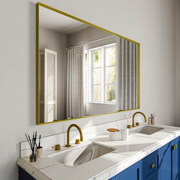 60 in. H x 36 in. W Gold Aluminum Rectangle Framed Tempered Glass Wall-Mounted Bathroom Mirror