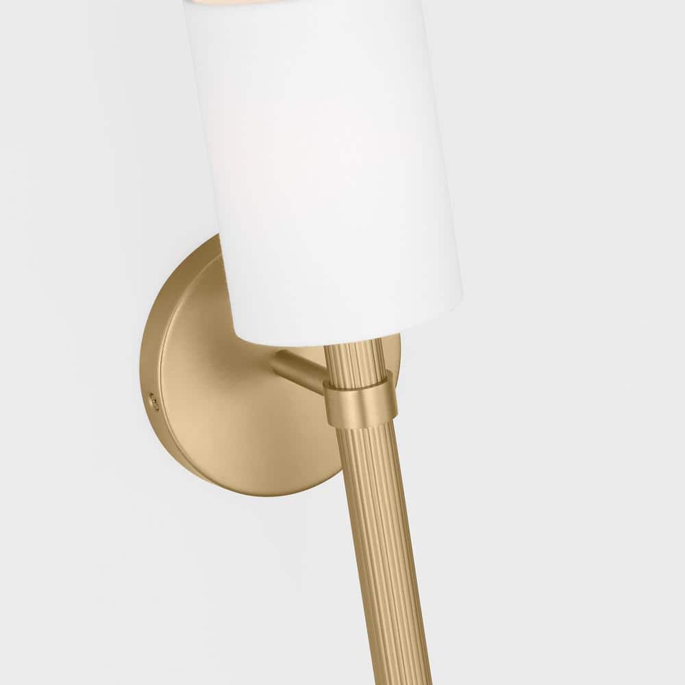 Satin Brass Wall Sconce with White Linen Shade
