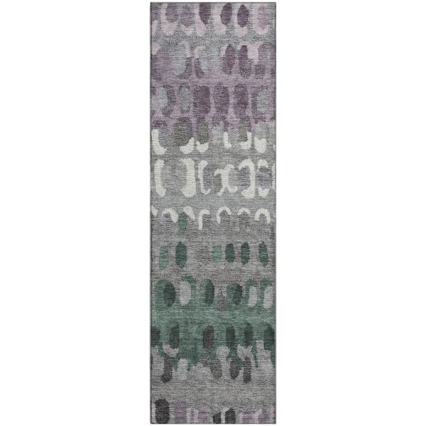 Mayfield Premium Machine Washable Abstract AMF2529 Plum 2 ft. x 7 ft. Runner Rug