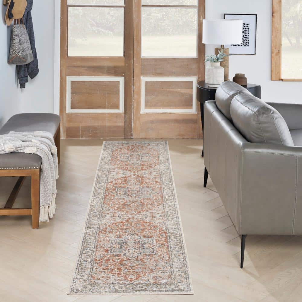 Gold Multicolor Flat Woven Synthetic Medallion Runner Rug