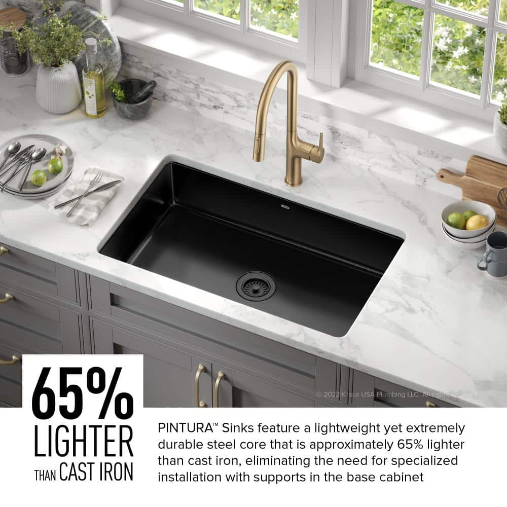 Glossy Black Porcelain Enameled Steel Undermount Kitchen Sink