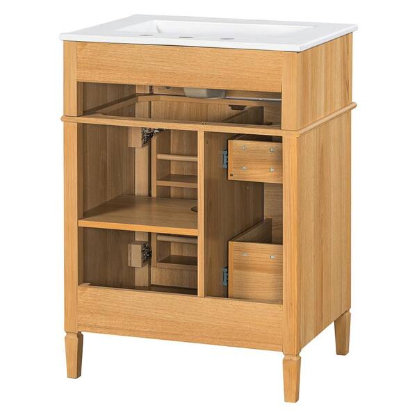 FAMYYT 24 in. W Freestanding Natural Solid Wood Frame Bath Vanity