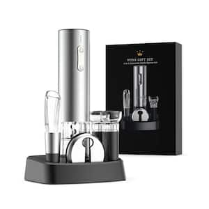 Rechargeable Wine Bottle Opener with Vacuum Stoppers, Wine Pourer, Foil Cutter,and Storage Stand, Silver