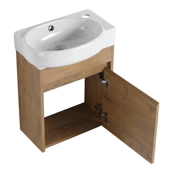 16.8 in. W x 11.6 in. D x 21.3 in. H Plywood Bathroom Storage Wall Cabinet in Brown with Oval Ceramic Sink
