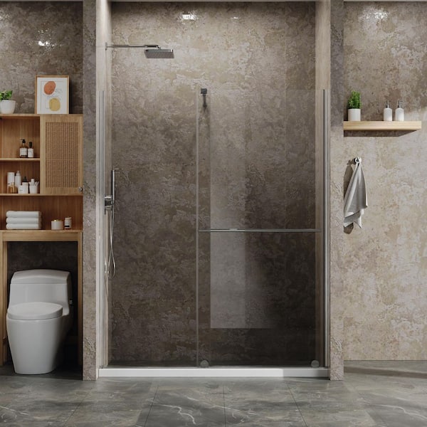 30 in.-60 in. W x 72 in. H Sliding Frameless Shower Door in Chrome 1/4 in. Clear Tempered Glass, Walk-in Shower Door