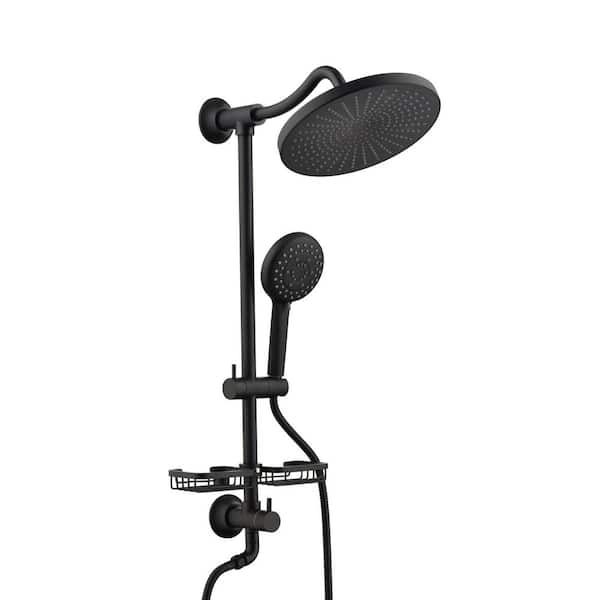 BTCSTAR SUPA 10 in. Double-Handle 2-Spray Round Rain Black Shower Faucet with Adjustable Slide Bar and Soap Dish in Matte Black