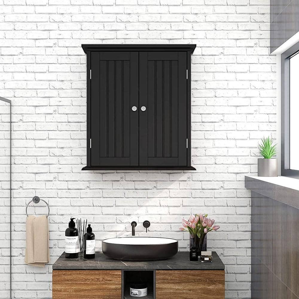 21 in. W x 24 in. H Rectangular Black MDF Surface Mount Medicine Cabinet wi