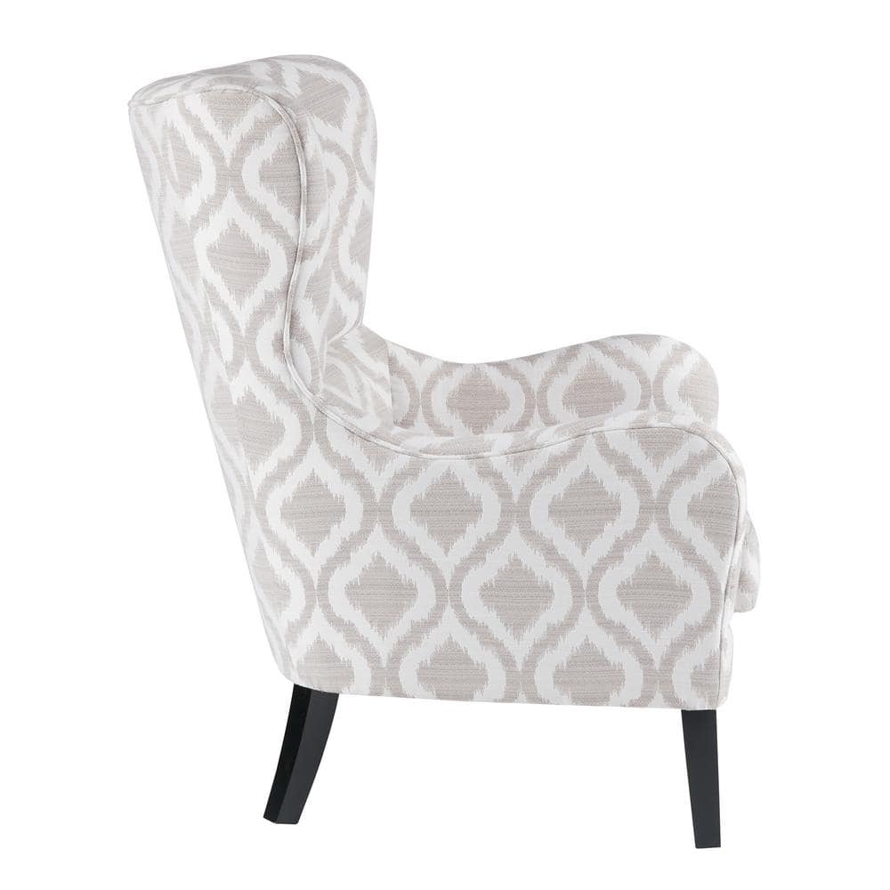 Aria Grey/White High-Back Swoop Wing Accent Chair in Solid Wood