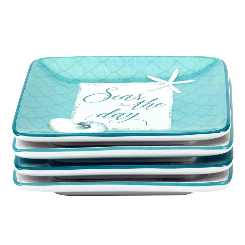 Ocean View Ceramic Coastal Canape Plates Set of 4